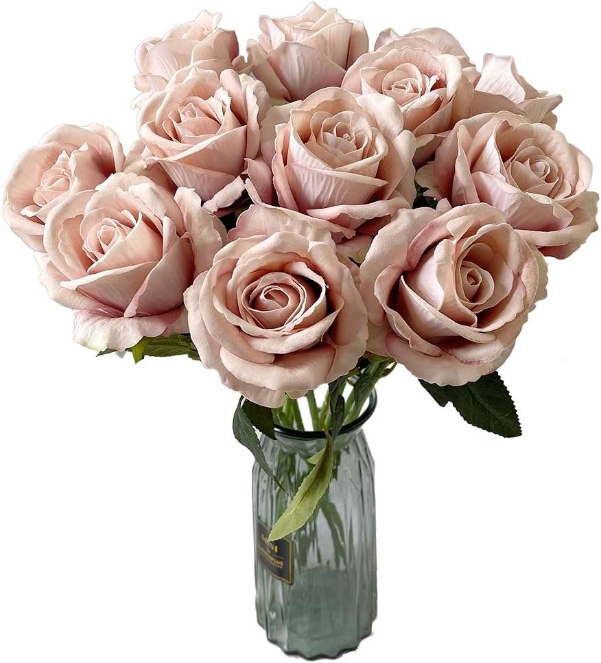 UKELER 12 Pcs Artificial Rose Flowers Blossom Rose Flowers Real Touch Silk Faux Roses with Long Stem Rose Bouquets for Home Decoration Wedding Party Garden Floral Decor - Image 4