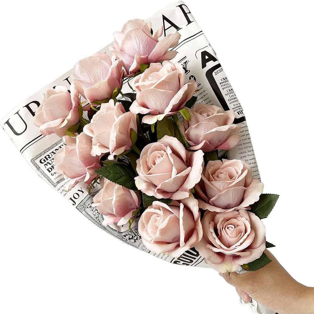 UKELER 12 Pcs Artificial Rose Flowers Blossom Rose Flowers Real Touch Silk Faux Roses with Long Stem Rose Bouquets for Home Decoration Wedding Party Garden Floral Decor - Image 6