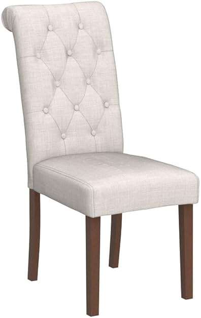 COLAMY Button Tufted Dining Chairs Set of 6, Accent Parsons Diner Chair Upholstered Fabric Dining Room Chairs Stylish Kitchen Chairs with Solid Wood Legs and Padded Seat - Dark Beige - Image 5