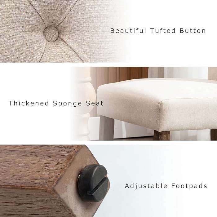 COLAMY Button Tufted Dining Chairs Set of 6, Accent Parsons Diner Chair Upholstered Fabric Dining Room Chairs Stylish Kitchen Chairs with Solid Wood Legs and Padded Seat - Dark Beige - Image 6