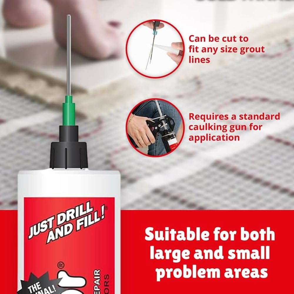 The Original Fix-A-Floor Loose Tile Repair Adhesive PRO Pack! Includes a Micro Syringe Injector and Two Drill Bits -Tile, Porcelain, Ceramic, Marble, Stone, Wood Floor. Pack of 2 - Image 4