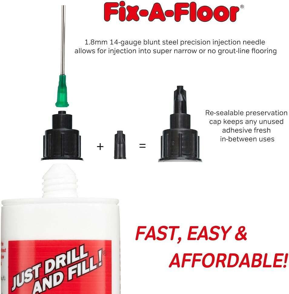 The Original Fix-A-Floor Loose Tile Repair Adhesive PRO Pack! Includes a Micro Syringe Injector and Two Drill Bits -Tile, Porcelain, Ceramic, Marble, Stone, Wood Floor. Pack of 2 - Image 8