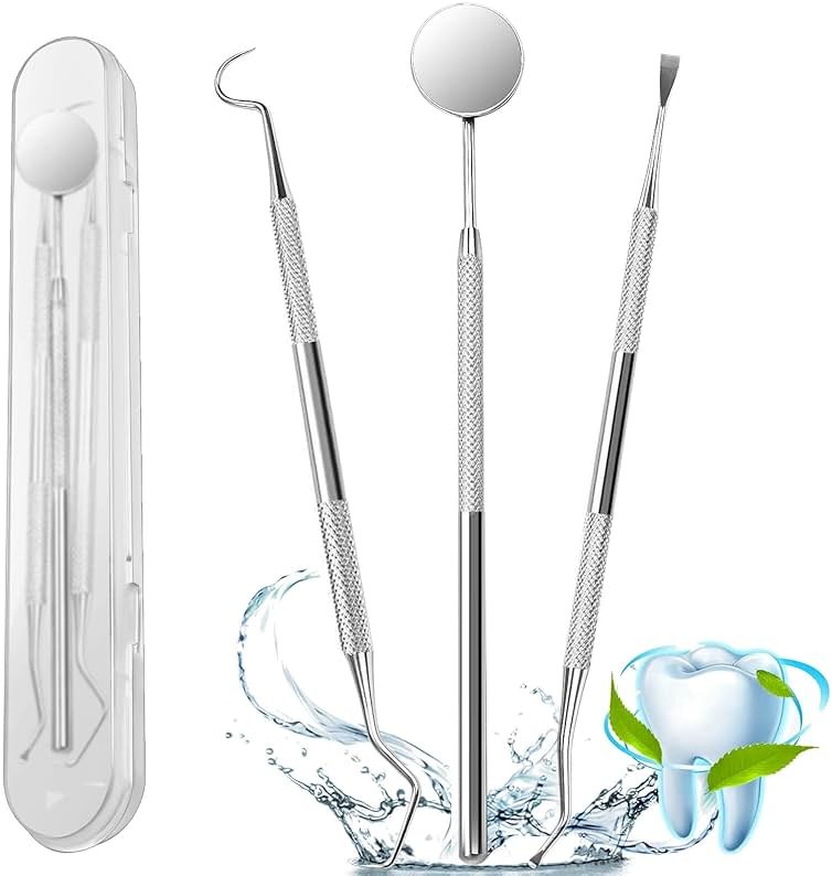 3Pcs Dental Tools, Professional Dental Picks for Teeth Cleaning, 100% Surgical 304 Stainless Steel Plaque Remover for Teeth, Dental Mirror, Hygiene Set, Scraper Oral Care Kit To Remove Tartar. - Product Image