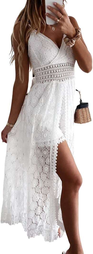 CUPSHE Women's Ruching Smocking Jumpsuit Summer Slip V Neck Backless Maxi High Low - Image 1