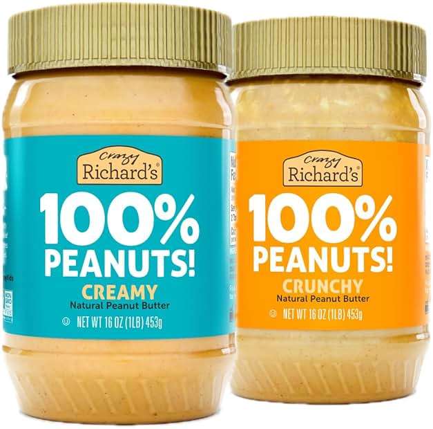 Crazy Richard's 100% All-Natural Vegan Creamy & Crunchy Peanuty Butter with No Added Sugar and Non-GMO Variety Pack (1 Pound, Pack of 2) - Image 1
