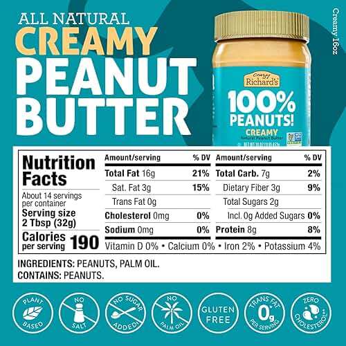 Crazy Richard's 100% All-Natural Vegan Creamy & Crunchy Peanuty Butter with No Added Sugar and Non-GMO Variety Pack (1 Pound, Pack of 2) - Image 2