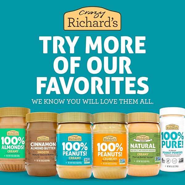 Crazy Richard's 100% All-Natural Vegan Creamy & Crunchy Peanuty Butter with No Added Sugar and Non-GMO Variety Pack (1 Pound, Pack of 2) - Image 8