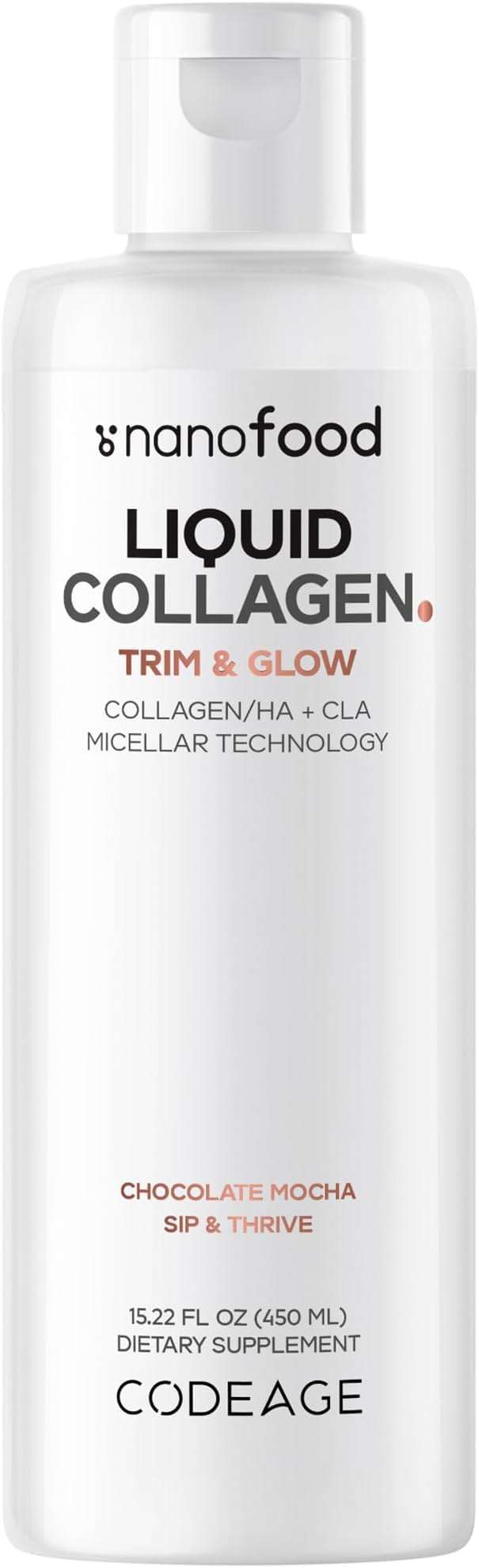 Codeage Liquid Collagen Supplement Chocolate Flavor, Beauty Trim & Glow Liposomal Collagen Peptides, CLA Conjugated Linoleic Acid, Hyaluronic Acid, Vitamin E, Hydrolyzed, Non-GMO, 15.22 fl oz - Image 1