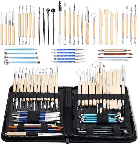 ISSEVE Pottery Clay Sculpting Tools 43Pcs Double Sided Ceramic Clay Carving Tool Set with Upgrade Stand-Up Design Carrying Case for Beginners Professionals School Student Pottery Modeling Smoothing - Image 1