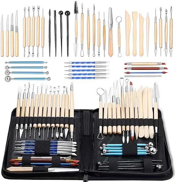 ISSEVE Pottery Clay Sculpting Tools 43Pcs Double Sided Ceramic Clay Carving Tool Set with Upgrade Stand-Up Design Carrying Case for Beginners Professionals School Student Pottery Modeling Smoothing - Product Image