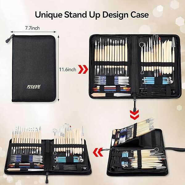 ISSEVE Pottery Clay Sculpting Tools 43Pcs Double Sided Ceramic Clay Carving Tool Set with Upgrade Stand-Up Design Carrying Case for Beginners Professionals School Student Pottery Modeling Smoothing - Image 2