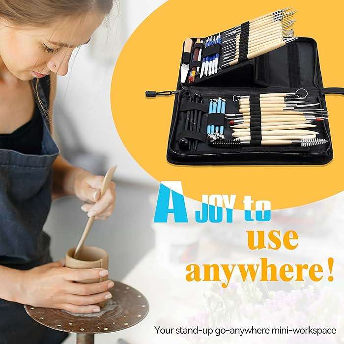 ISSEVE Pottery Clay Sculpting Tools 43Pcs Double Sided Ceramic Clay Carving Tool Set with Upgrade Stand-Up Design Carrying Case for Beginners Professionals School Student Pottery Modeling Smoothing - Image 3