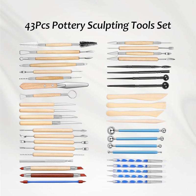 ISSEVE Pottery Clay Sculpting Tools 43Pcs Double Sided Ceramic Clay Carving Tool Set with Upgrade Stand-Up Design Carrying Case for Beginners Professionals School Student Pottery Modeling Smoothing - Image 6