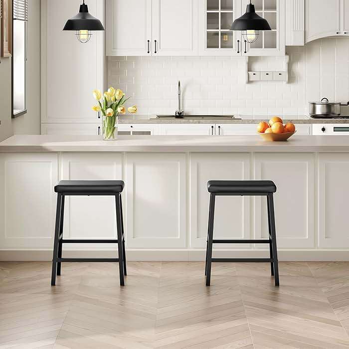 HOOBRO Bar Stools, Set of 2 Bar Chairs, Counter Height Bar Stools, 24 Inch Barstools for Kitchen Counter, PU Upholstered Kitchen Stools, for Kitchen, Bar, Dining Room, Black BB01MD01 - Image 2