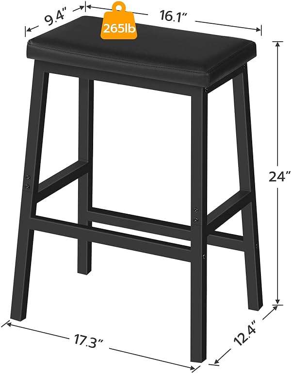 HOOBRO Bar Stools, Set of 2 Bar Chairs, Counter Height Bar Stools, 24 Inch Barstools for Kitchen Counter, PU Upholstered Kitchen Stools, for Kitchen, Bar, Dining Room, Black BB01MD01 - Image 3