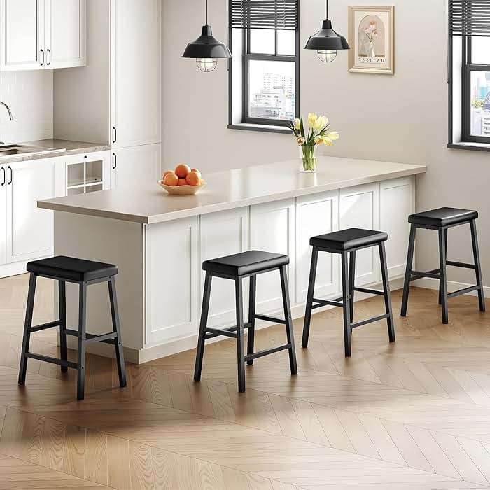 HOOBRO Bar Stools, Set of 2 Bar Chairs, Counter Height Bar Stools, 24 Inch Barstools for Kitchen Counter, PU Upholstered Kitchen Stools, for Kitchen, Bar, Dining Room, Black BB01MD01 - Image 8
