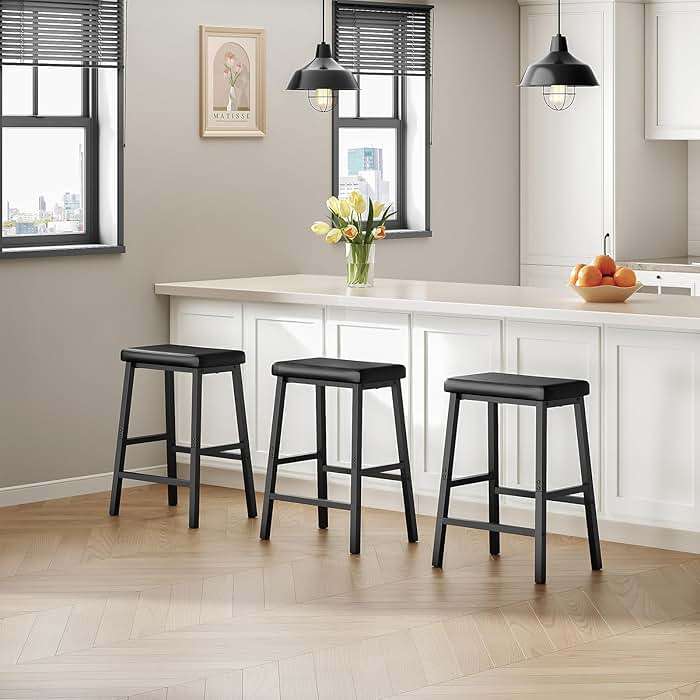 HOOBRO Bar Stools, Set of 2 Bar Chairs, Counter Height Bar Stools, 24 Inch Barstools for Kitchen Counter, PU Upholstered Kitchen Stools, for Kitchen, Bar, Dining Room, Black BB01MD01 - Image 10