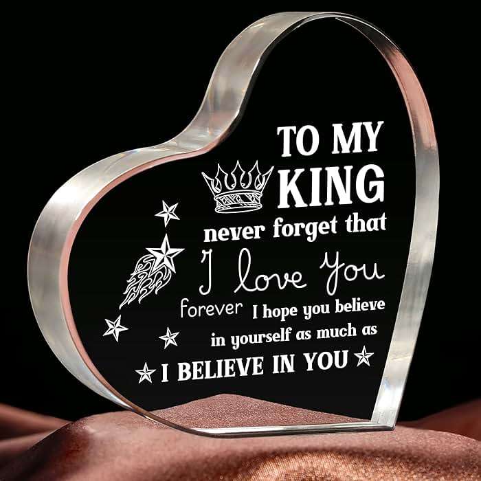 Milcier Father Day Gifts from Wife, Mens Gifts, Anniversary I Love You Gifts for Him Boyfriend, Men's Heart Shaped Acrylic Block -Birthday Gifts for Boyfriend Husband - Image 1