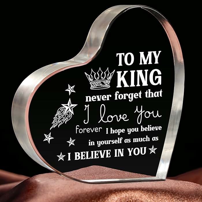 Milcier Father Day Gifts from Wife, Mens Gifts, Anniversary I Love You Gifts for Him Boyfriend, Men's Heart Shaped Acrylic Block -Birthday Gifts for Boyfriend Husband - Product Image