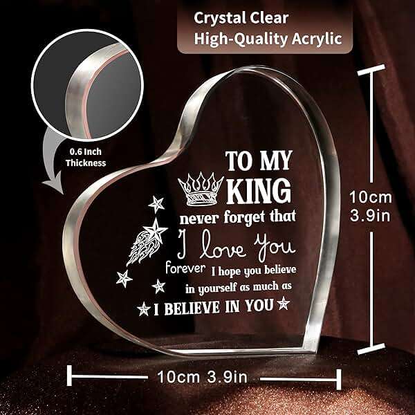 Milcier Father Day Gifts from Wife, Mens Gifts, Anniversary I Love You Gifts for Him Boyfriend, Men's Heart Shaped Acrylic Block -Birthday Gifts for Boyfriend Husband - Image 2