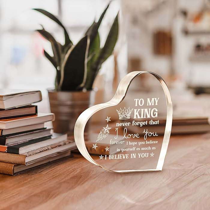 Milcier Father Day Gifts from Wife, Mens Gifts, Anniversary I Love You Gifts for Him Boyfriend, Men's Heart Shaped Acrylic Block -Birthday Gifts for Boyfriend Husband - Image 5