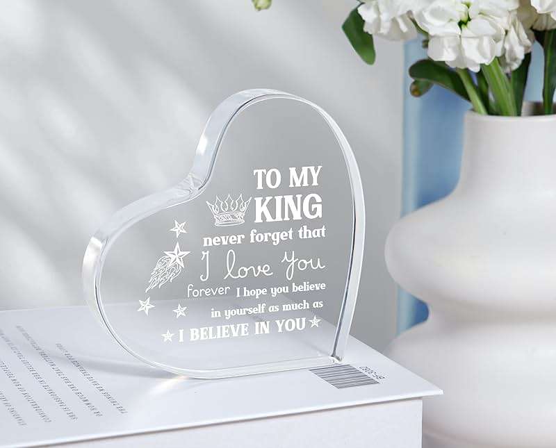 Milcier Father Day Gifts from Wife, Mens Gifts, Anniversary I Love You Gifts for Him Boyfriend, Men's Heart Shaped Acrylic Block -Birthday Gifts for Boyfriend Husband - Image 6
