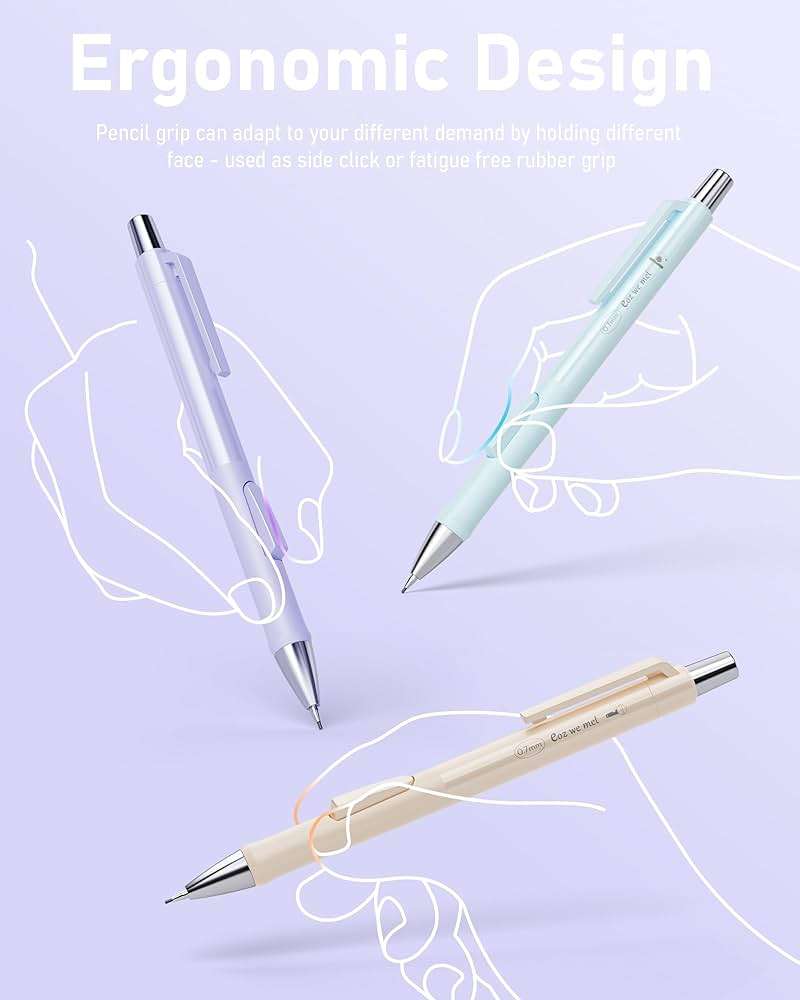 Nicpro 4 PCS Pastel Mechanical Pencil 0.7mm, Cute Fast Click Mechanical Pencils Set with 8 Tubes HB Lead Refills, Erasers, Eraser Refills for School, Student Writing, Drawing, Sketching - with Case - Image 5