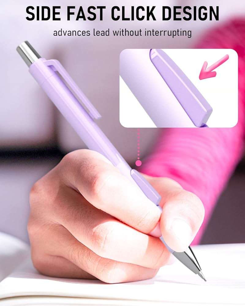 Nicpro 4 PCS Pastel Mechanical Pencil 0.7mm, Cute Fast Click Mechanical Pencils Set with 8 Tubes HB Lead Refills, Erasers, Eraser Refills for School, Student Writing, Drawing, Sketching - with Case - Image 7