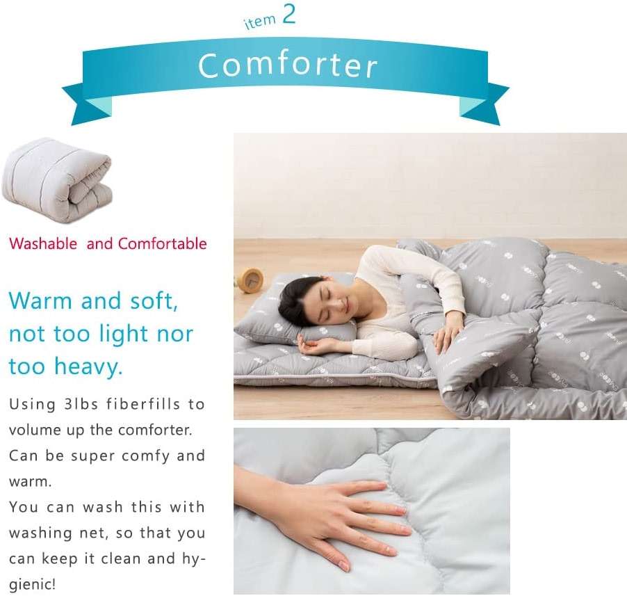 EMOOR Japanese Futon Set (Mattress, Comforter, Pillow) Twin-XL, Made in Japan, Gray with Logo, CLASSE III Foldable Sleeping Bed Tatami Mat Shikibuton - Image 4