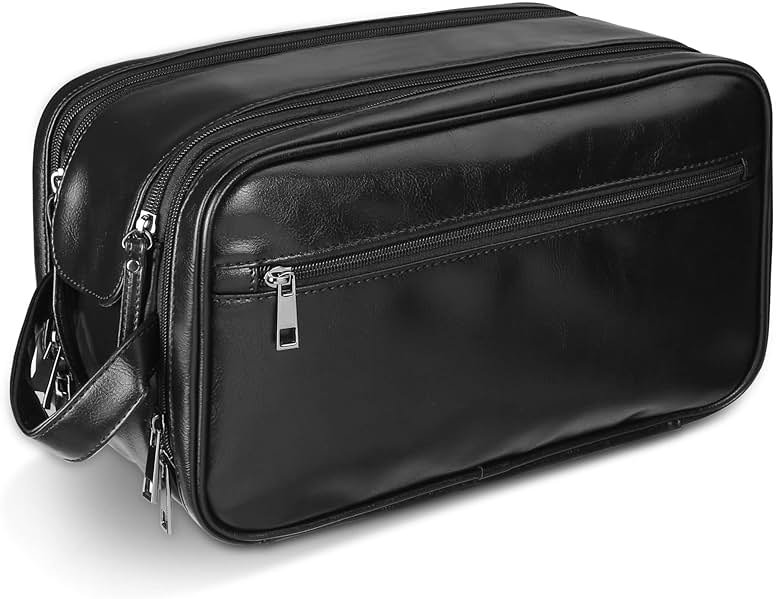 BNSPOCKET Personalized Leather Travel Toiletry Bag for Men, Large Travel Bathroom Shaving Dopp Kit, Large Cosmetic Bag Waterproof - Product Image