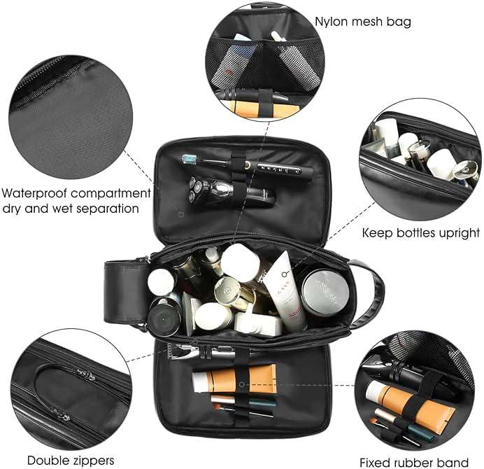 BNSPOCKET Personalized Leather Travel Toiletry Bag for Men, Large Travel Bathroom Shaving Dopp Kit, Large Cosmetic Bag Waterproof - Image 5
