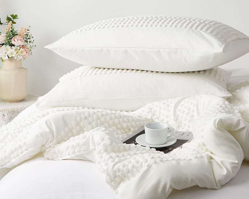 Cupocupa Queen Comforter Set White Comforters Queen Size Sets Boho Tufted Shabby Chic Vintage Farmhouse Bedding Set Soft Fluffy Lightweight Comforter with 2 Pillow Cases for All Season - Image 6