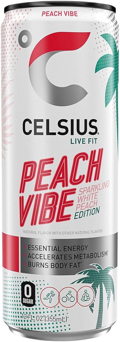 CELSIUS Sparkling Peach Vibe, Functional Essential Energy Drink, 12 Fl Oz - Product Image