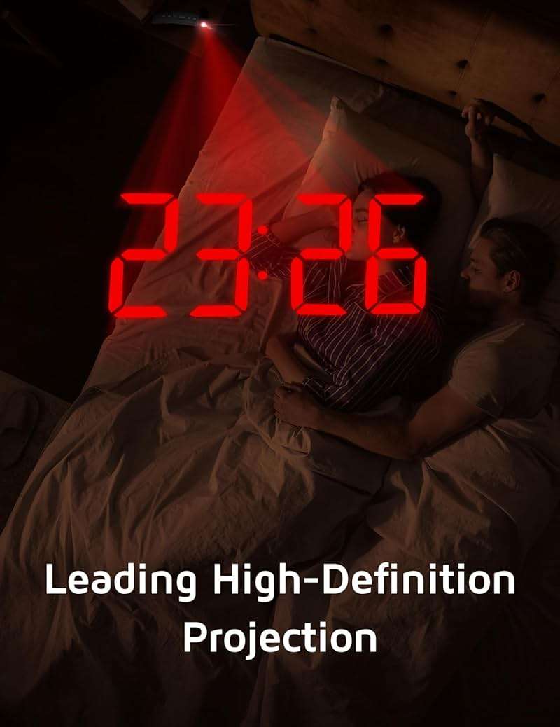 Projection Alarm Clock, Digital Clock with 180° Rotatable Projector, 3-Level Brightness Dimmer, Clear LED Display, USB Charger, Progressive Volume, 9mins Snooze,12/24H, Digital Alarm Clock for Bedroom - Image 2