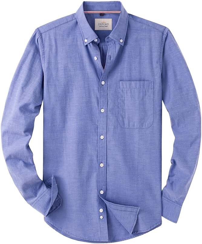 Alimens & Gentle Mens Solid Oxford Shirt Long Sleeve Dress Shirt Work Casual Button Down Shirts with Pocket - Product Image