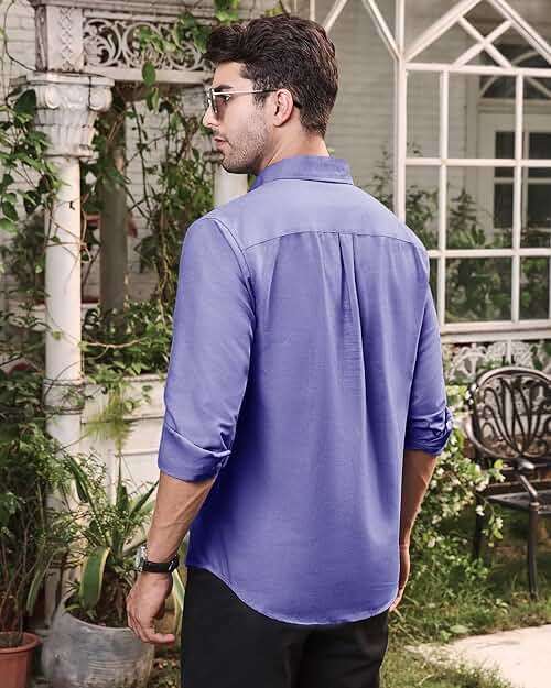 Alimens & Gentle Mens Solid Oxford Shirt Long Sleeve Dress Shirt Work Casual Button Down Shirts with Pocket - Image 6