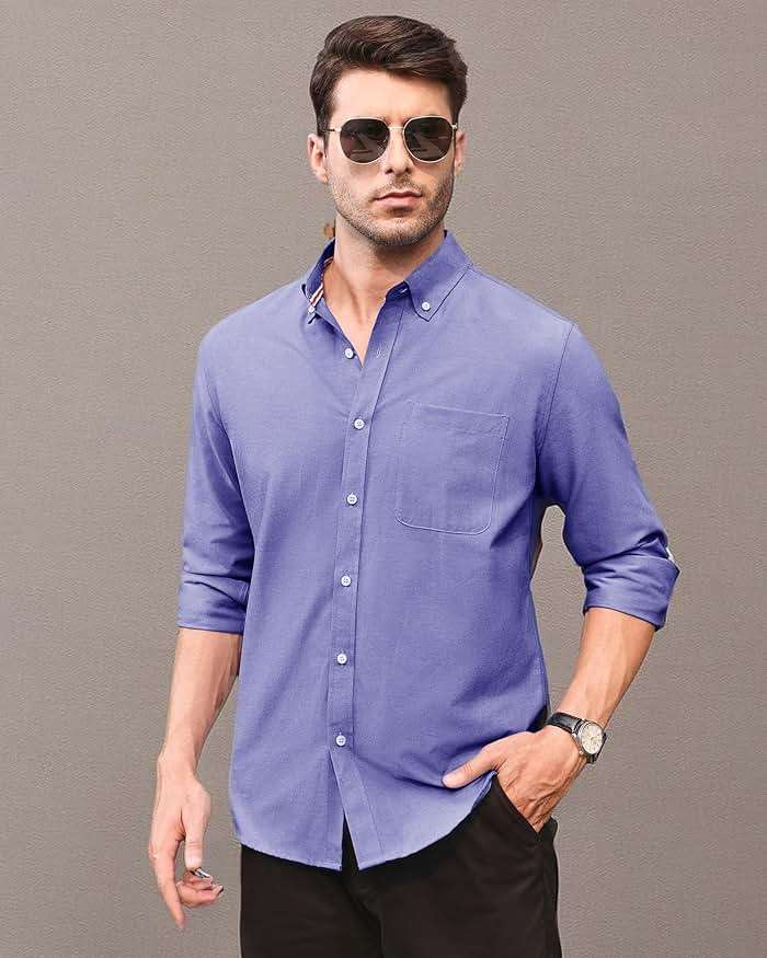 Alimens & Gentle Mens Solid Oxford Shirt Long Sleeve Dress Shirt Work Casual Button Down Shirts with Pocket - Image 8