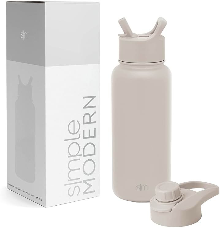 Simple Modern Water Bottle with Straw and Chug Lid Vacuum Insulated Stainless Steel Metal Thermos Bottles | Reusable Leak Proof BPA-Free Flask for Sports | Summit Collection | 32oz, Almond Birch - Product Image