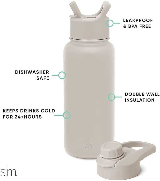 Simple Modern Water Bottle with Straw and Chug Lid Vacuum Insulated Stainless Steel Metal Thermos Bottles | Reusable Leak Proof BPA-Free Flask for Sports | Summit Collection | 32oz, Almond Birch - Image 3