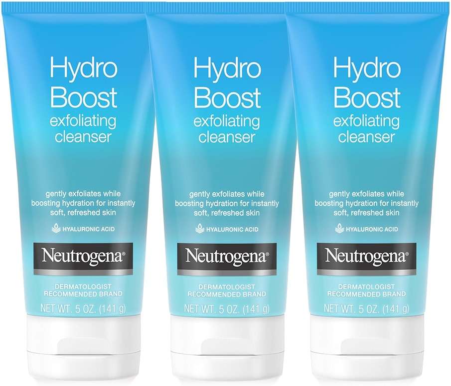 Neutrogena Hydro Boost Gentle Exfoliating Daily Facial Cleanser with Hyaluronic Acid, Clinically Proven to Increase Skin's Hydration Level, Non-Comedogenic Oil-, Soap- & Paraben-Free, 5 Oz, 3 Pack - Image 1