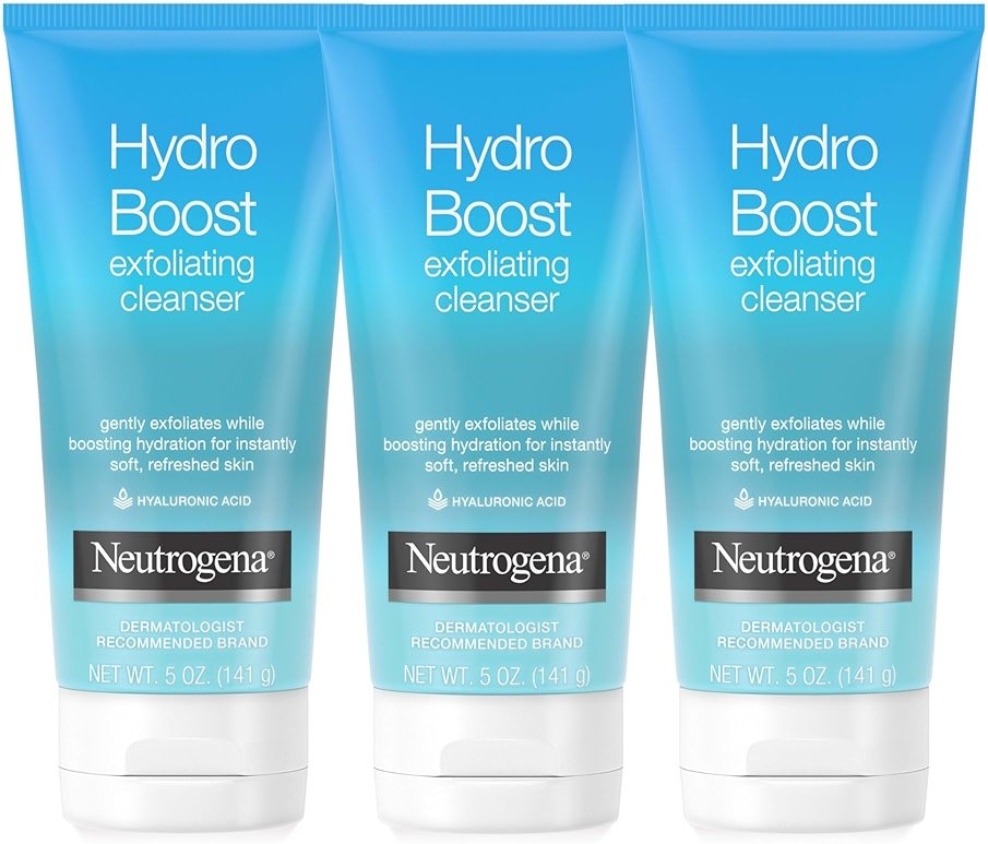 Neutrogena Hydro Boost Gentle Exfoliating Daily Facial Cleanser with Hyaluronic Acid, Clinically Proven to Increase Skin's Hydration Level, Non-Comedogenic Oil-, Soap- & Paraben-Free, 5 Oz, 3 Pack - Product Image