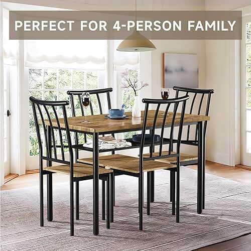 IDEALHOUSE 5 Piece Dining Table Set for 4, Kitchen Table and Chairs for 4 with Storage Rack, Metal and Wood Rectangular Dining Room Table Set for Kitchen, Dining Room, Dinette, Rustic Brown - Image 2