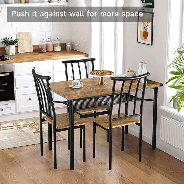 IDEALHOUSE 5 Piece Dining Table Set for 4, Kitchen Table and Chairs for 4 with Storage Rack, Metal and Wood Rectangular Dining Room Table Set for Kitchen, Dining Room, Dinette, Rustic Brown - Image 3