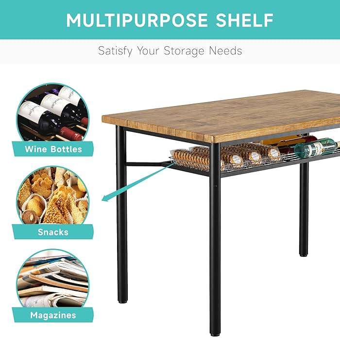 IDEALHOUSE 5 Piece Dining Table Set for 4, Kitchen Table and Chairs for 4 with Storage Rack, Metal and Wood Rectangular Dining Room Table Set for Kitchen, Dining Room, Dinette, Rustic Brown - Image 6