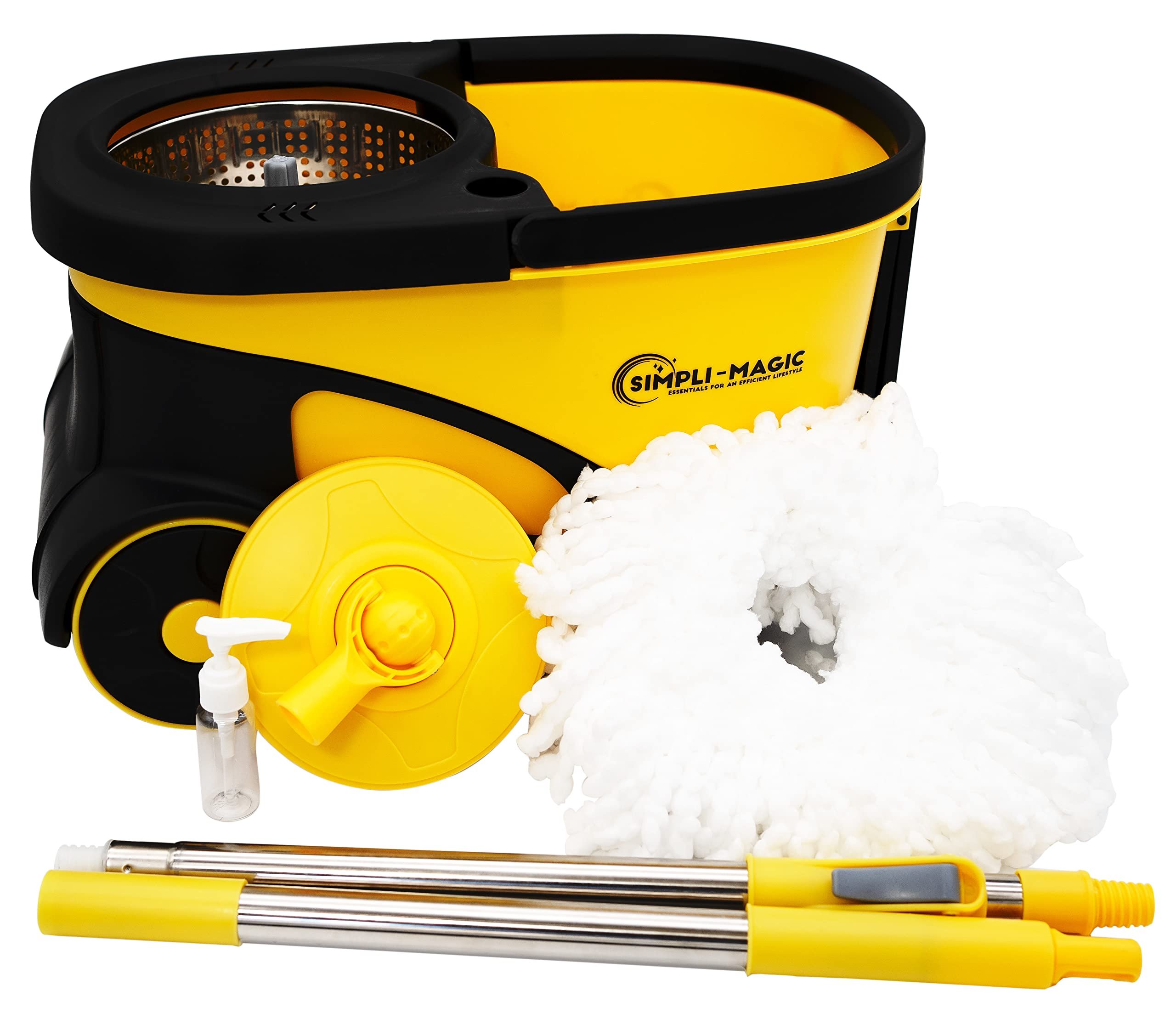 Deluxe Stainless Steel Rolling Spin Mop System with Replacement Microfiber Mop Heads – Walkable with Wheels - Suits All Floor Types - Multipurpose Home Use - Product Image