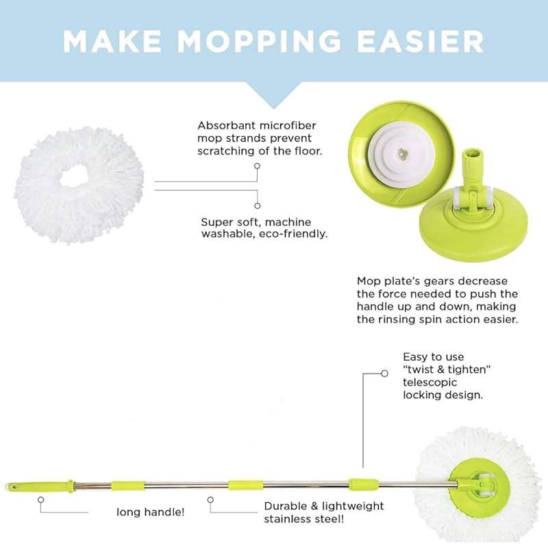 Deluxe Stainless Steel Rolling Spin Mop System with Replacement Microfiber Mop Heads – Walkable with Wheels - Suits All Floor Types - Multipurpose Home Use - Image 4