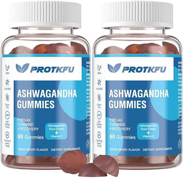 ProTKFU 2 Pack Ashwagandha Gummies & Vitamin D3 Gummies Organic Aswangdha Supplement for Improve Sleep, Stress Relief & Mood Calm (Non-GMO, Gluten-Free & Sugar Free) - Image 1