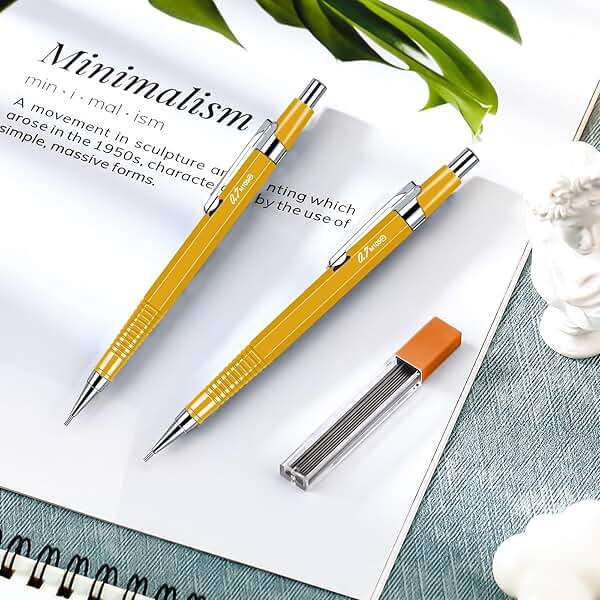 Outus 4 Pack Yellow Metal Mechanical Pencils, 0.9 mm Leads - Non-slip Grip, Retractable, Includes Refills for Drafting Sketching & Illustration Supplies - Image 5
