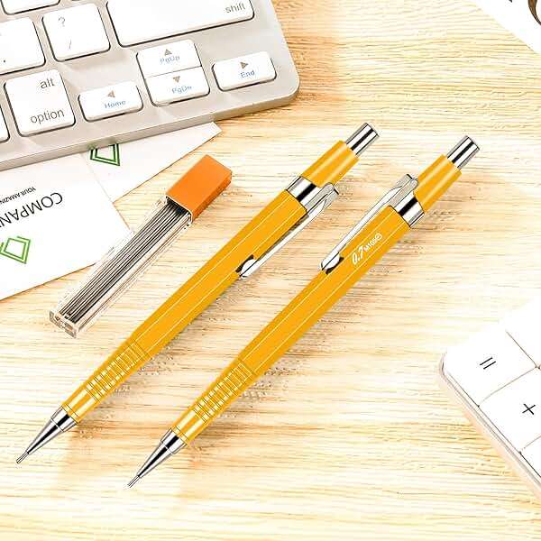 Outus 4 Pack Yellow Metal Mechanical Pencils, 0.9 mm Leads - Non-slip Grip, Retractable, Includes Refills for Drafting Sketching & Illustration Supplies - Image 6