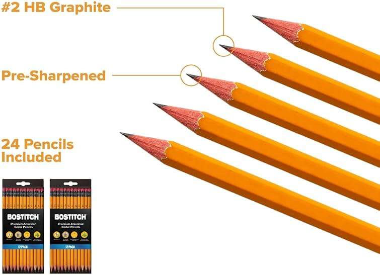 Bostitch Office Premium #2 Pencils, American Cedar Wood, Pre-Sharpened, HB Graphite, 24-Pack (BACP12Y-2PK) - Image 5